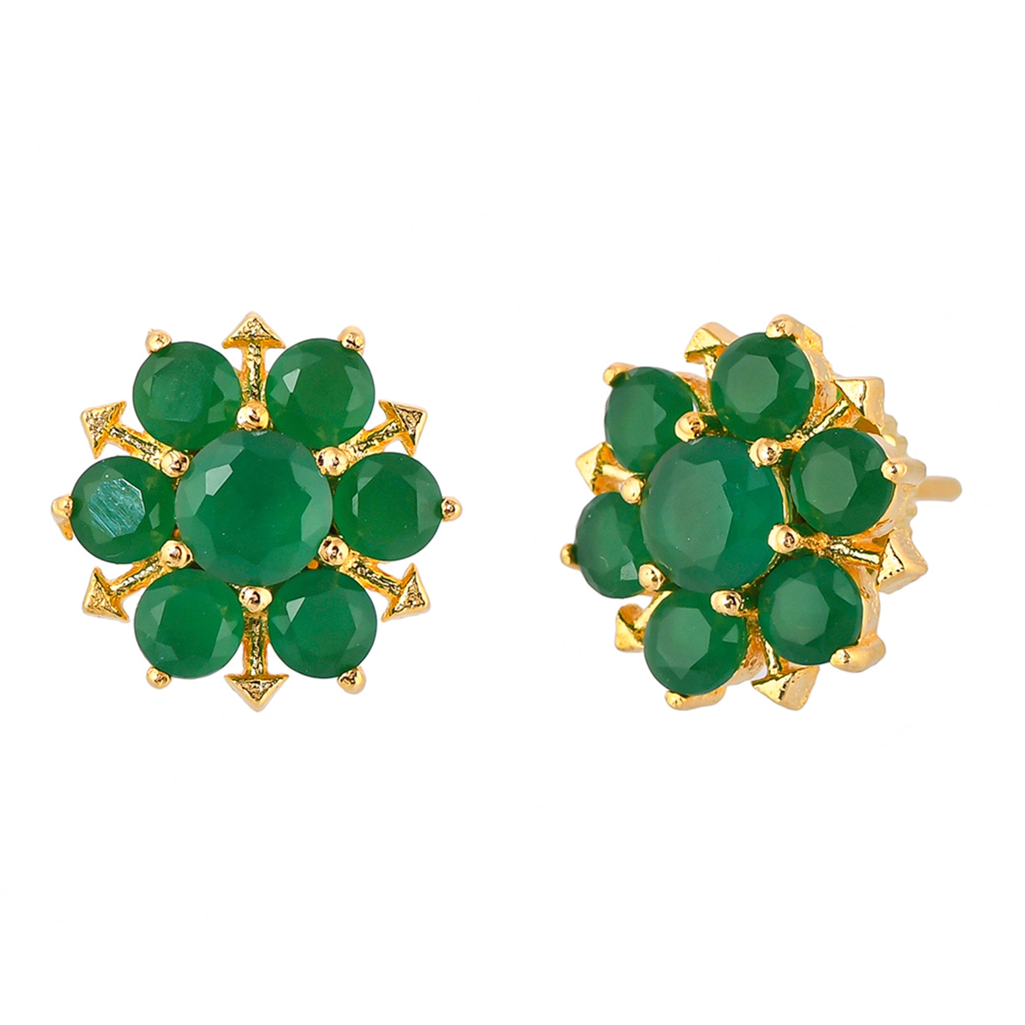 Women's Green Round Cut Cz Stud Earrings - Voylla