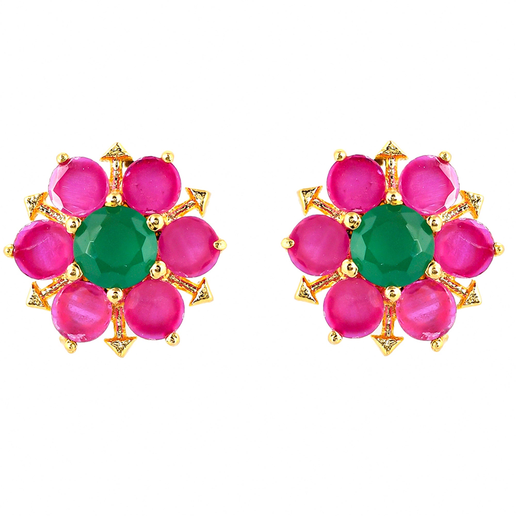 Women's Marquise And Round Cut Pink Cz Gems Stud Earrings - Voylla