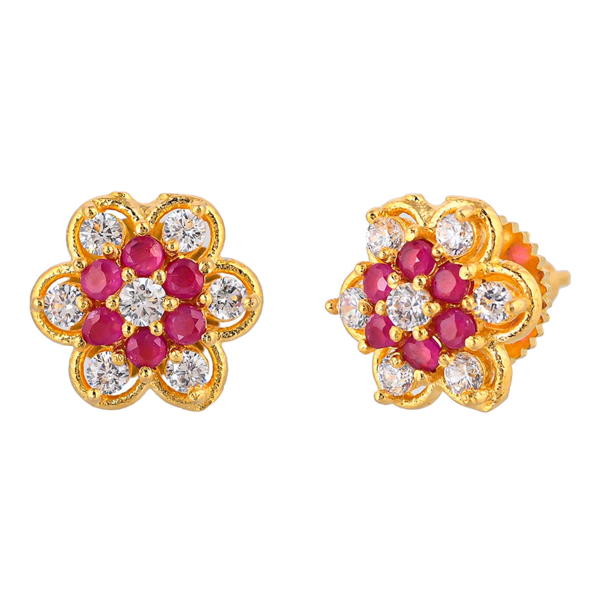 Women's Sparkling Essentials Gold Plated Floral Stud Earrings - Voylla