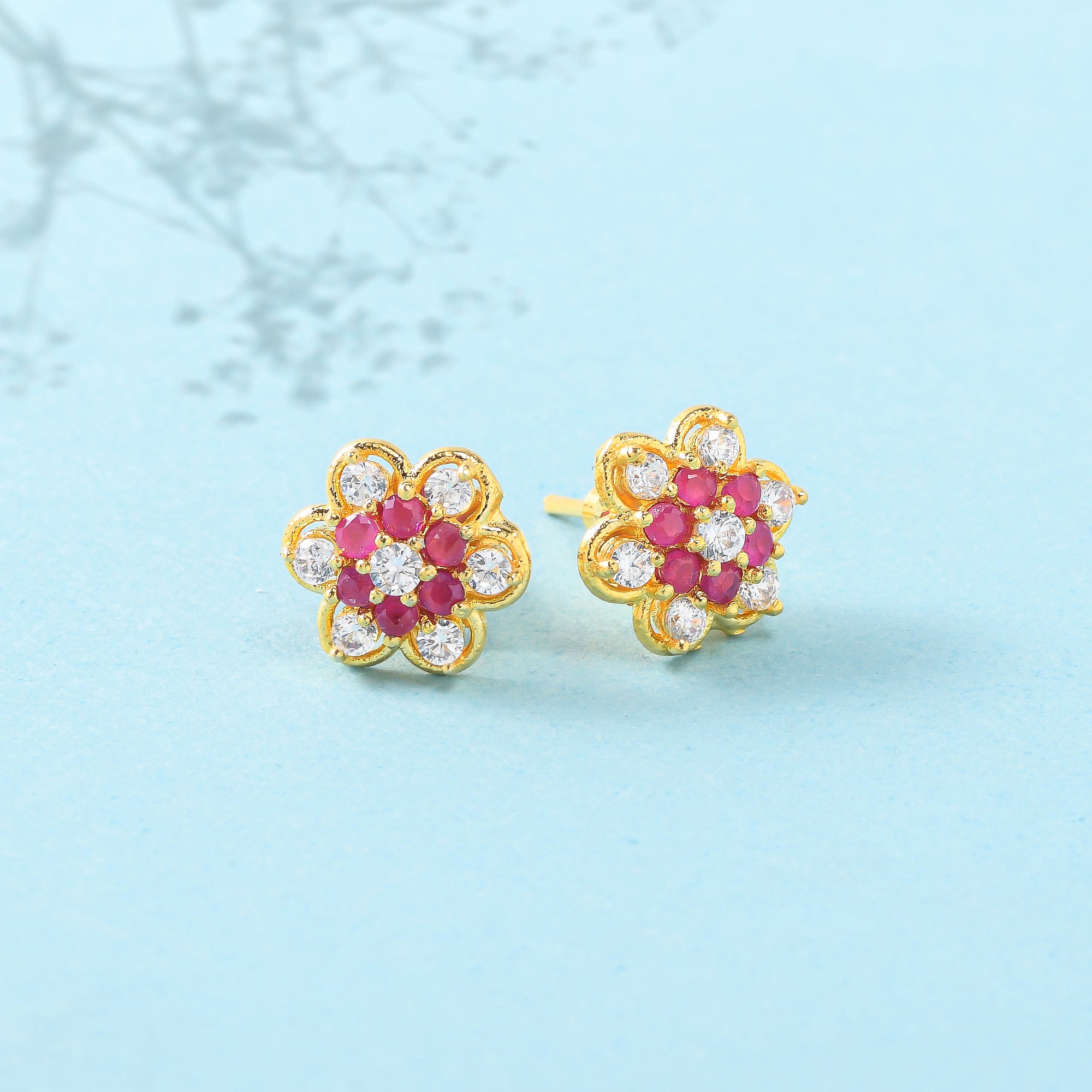 Women's Sparkling Essentials Gold Plated Floral Stud Earrings - Voylla