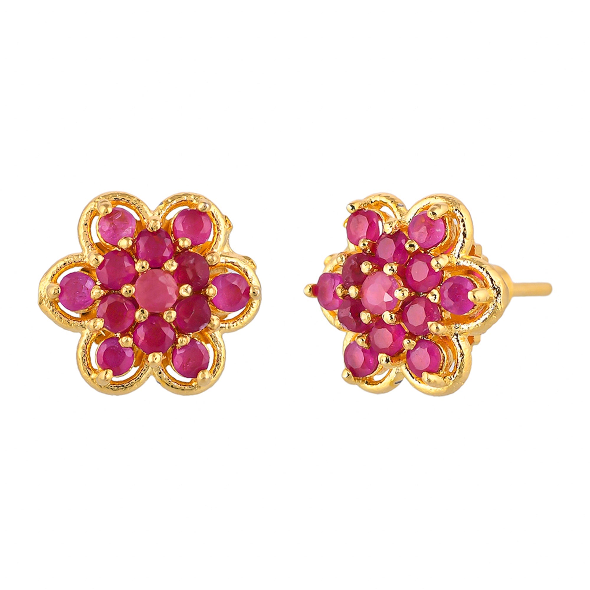 Women's Pink Zirconia Gemstones Stud Earrings - Voylla
