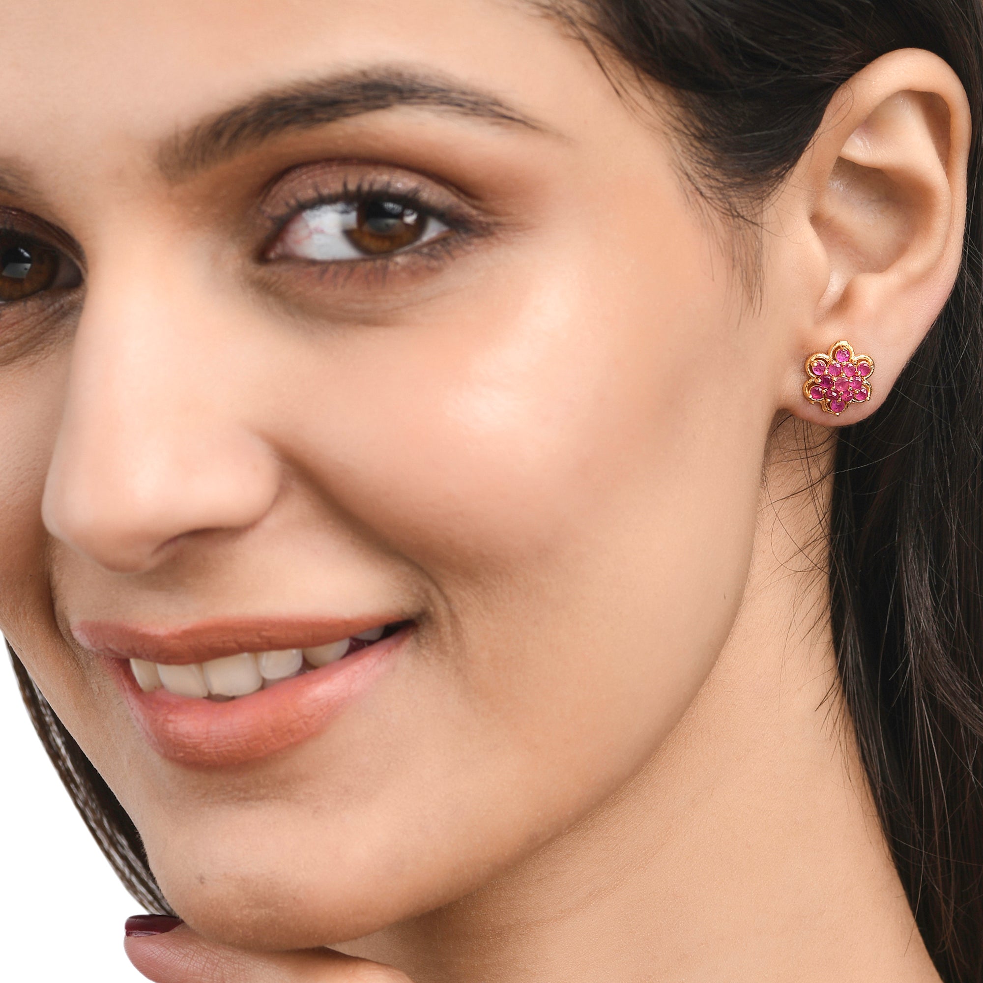 Women's Pink Zirconia Gemstones Stud Earrings - Voylla