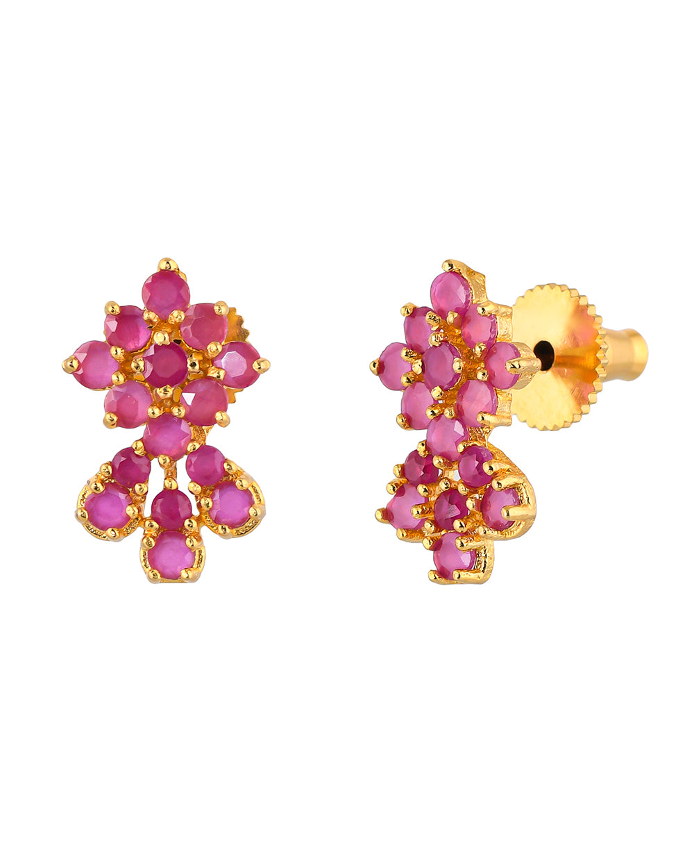 Women's Pink Cz Gems Teardrop Stud Earrings - Voylla