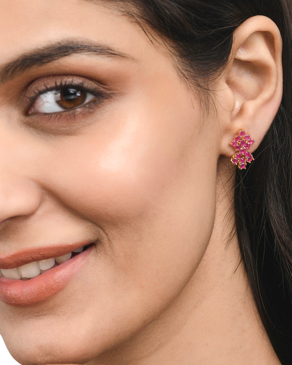 Women's Pink Cz Gems Teardrop Stud Earrings - Voylla