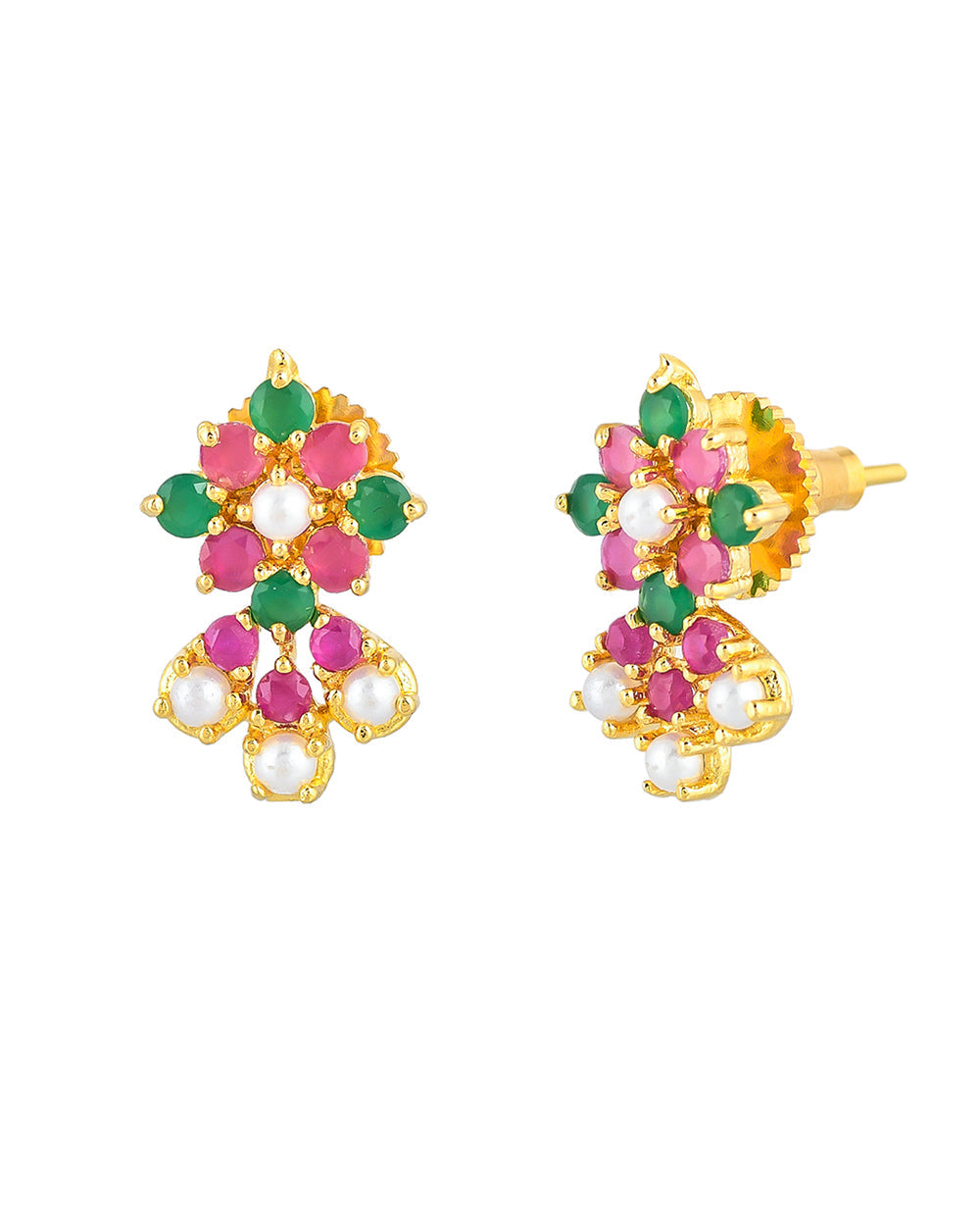 Women's Coloured Cz Gems Teardrop Stud Earrings - Voylla