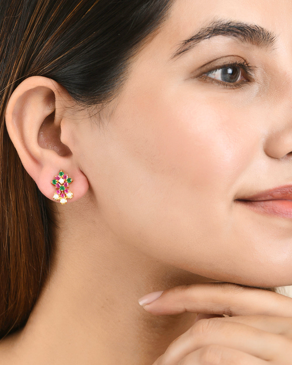 Women's Coloured Cz Gems Teardrop Stud Earrings - Voylla