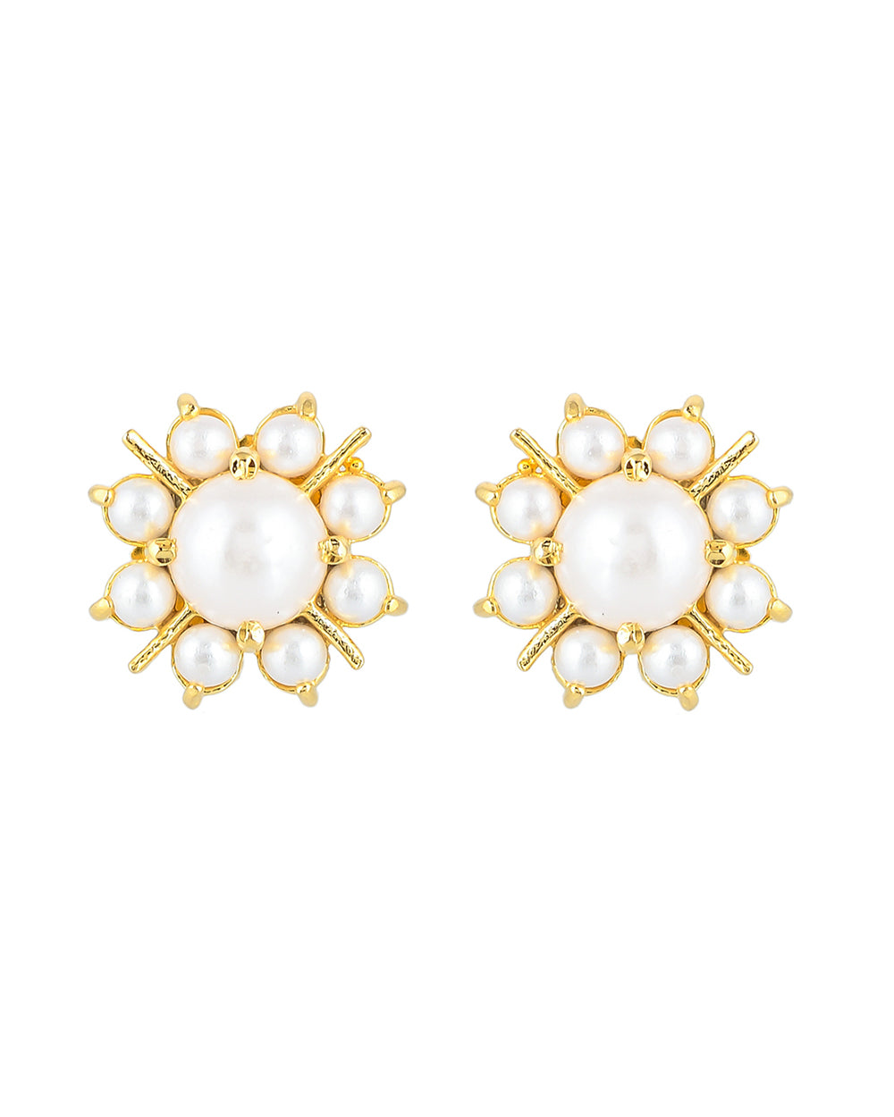 Women's White Pearl Beads Gold Plated Stud Earrings - Voylla
