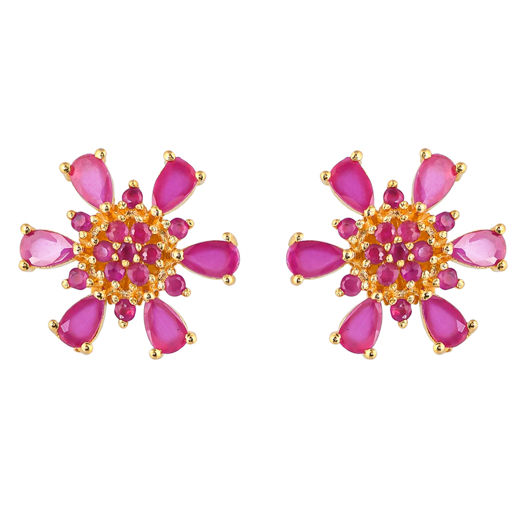 Women's Gold Plated Teardrop Pink Zircons Stud Earrings - Voylla