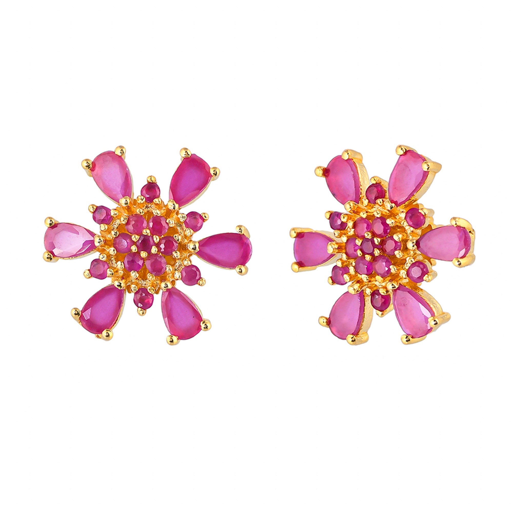 Women's Gold Plated Teardrop Pink Zircons Stud Earrings - Voylla