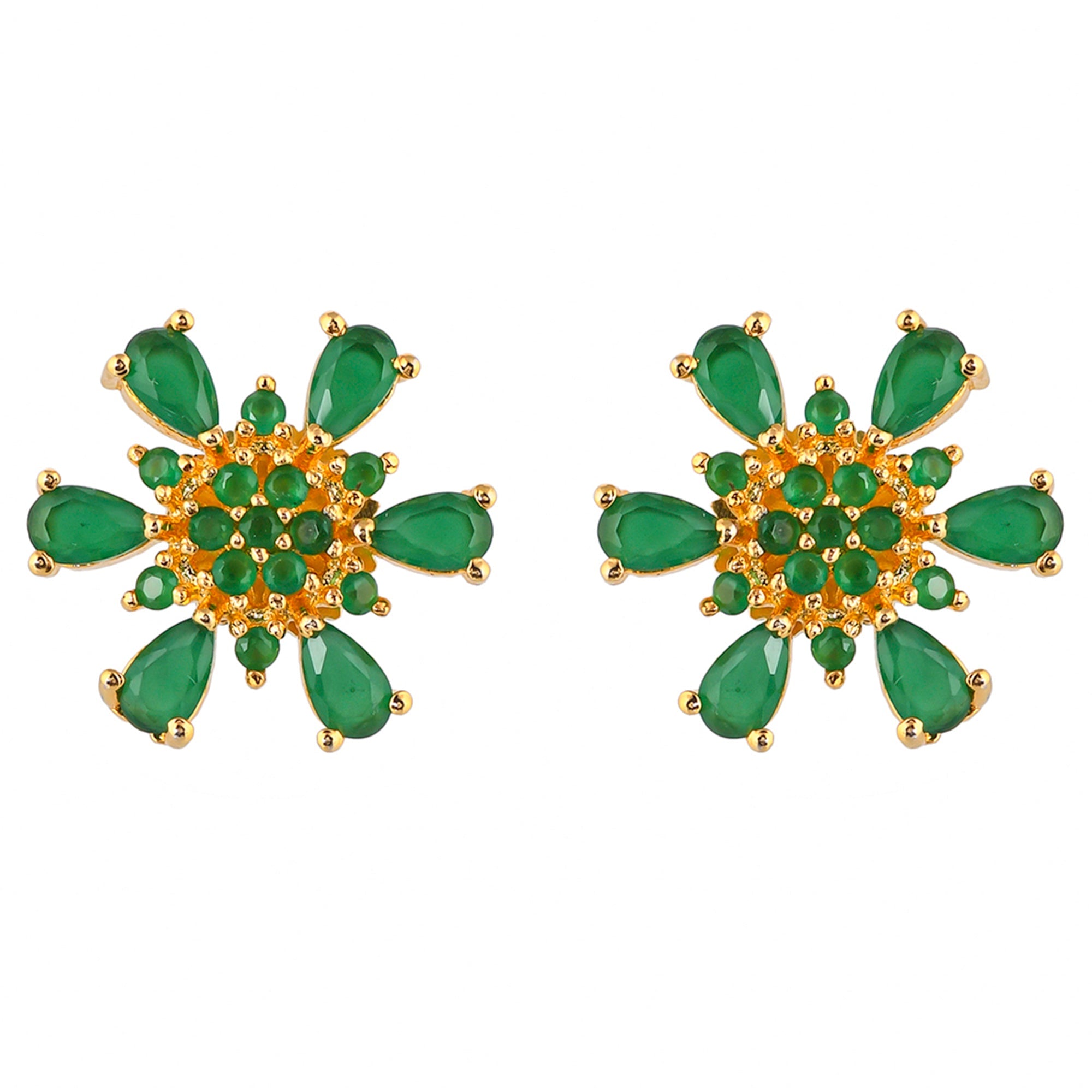 Women's Gold Plated Green Teardrop Cz Stud Earrings - Voylla