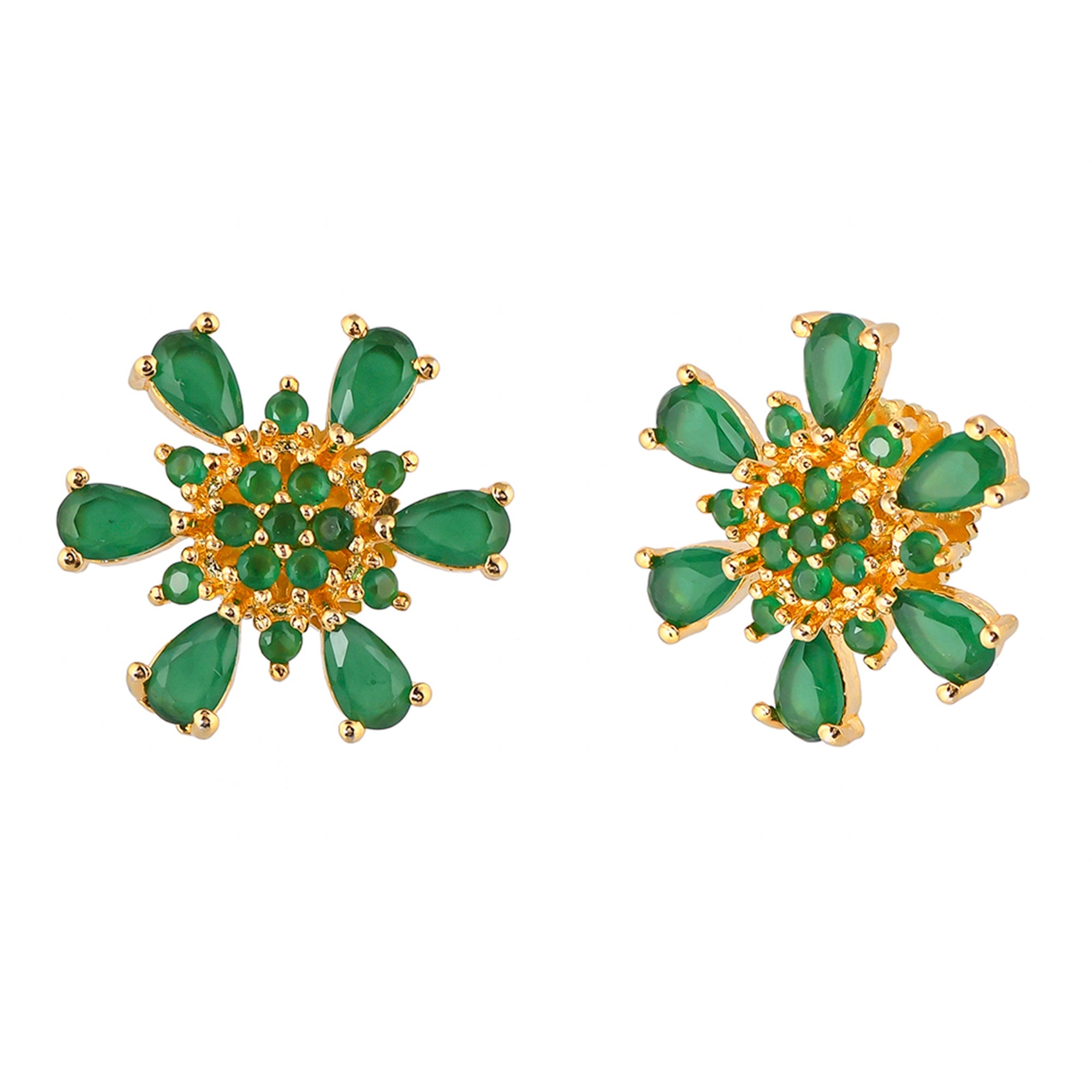 Women's Gold Plated Green Teardrop Cz Stud Earrings - Voylla