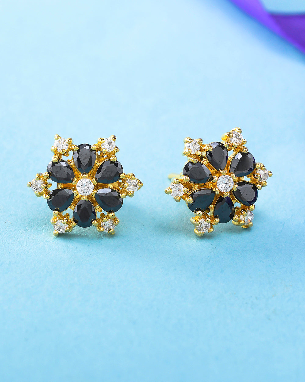 Women's Spokes Black And White Cz Gems Stud Earrings - Voylla