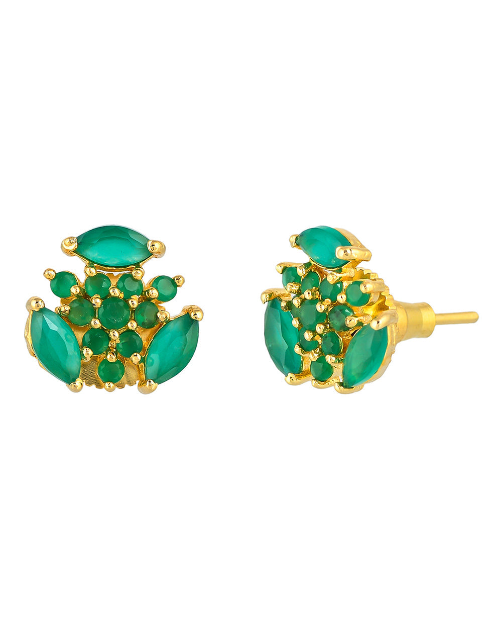 Women's Green Zirconia Adorned Tiny Stud Earrings - Voylla
