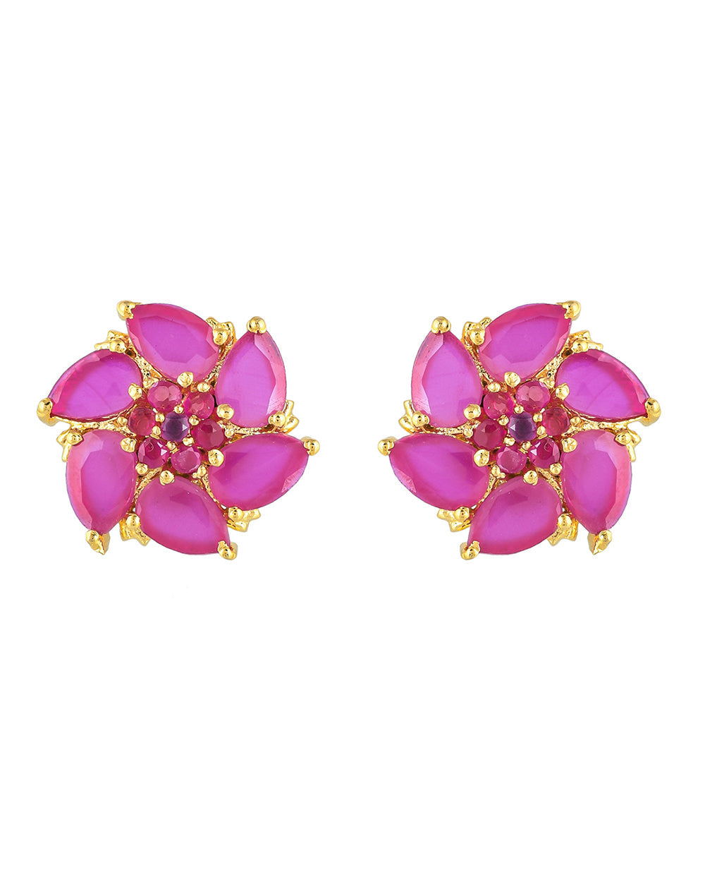 Women's Pink Zirconia Gemstones Adorned Stud Earrings - Voylla