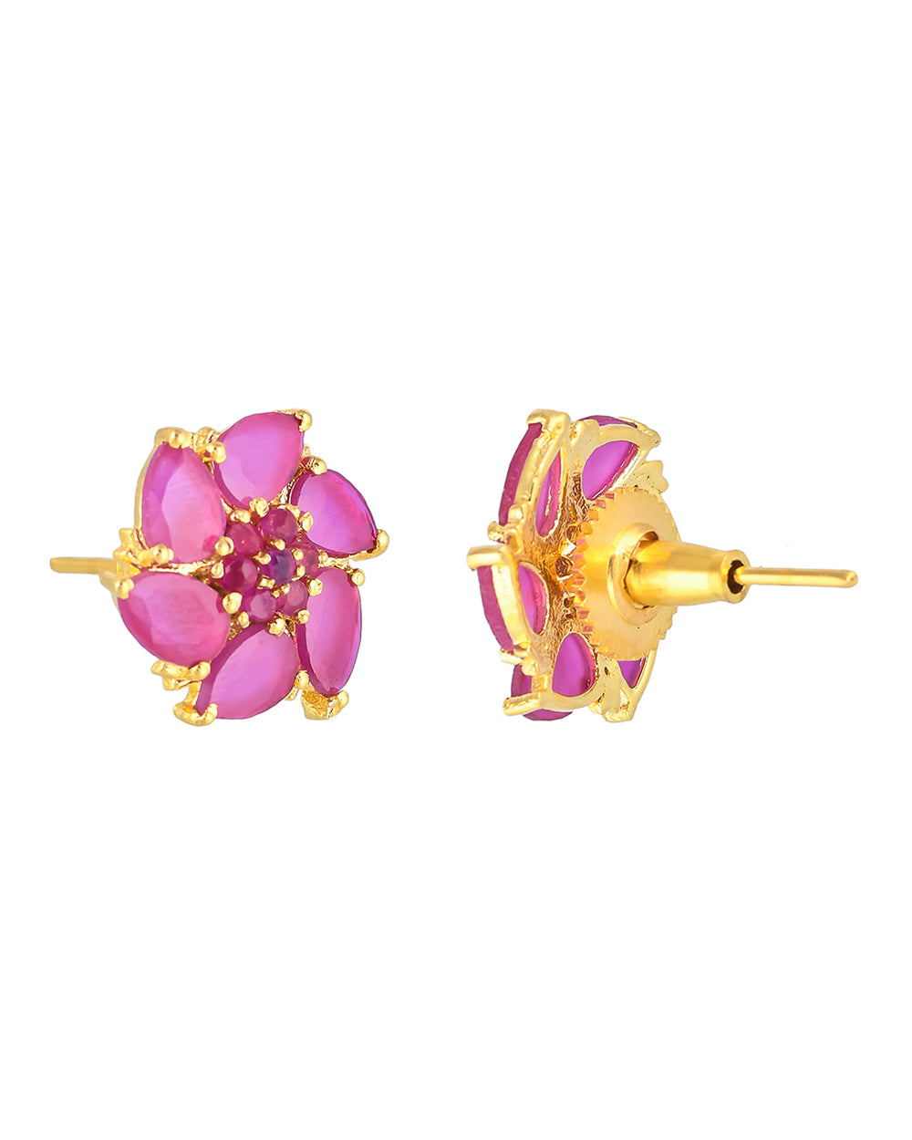 Women's Pink Zirconia Gemstones Adorned Stud Earrings - Voylla