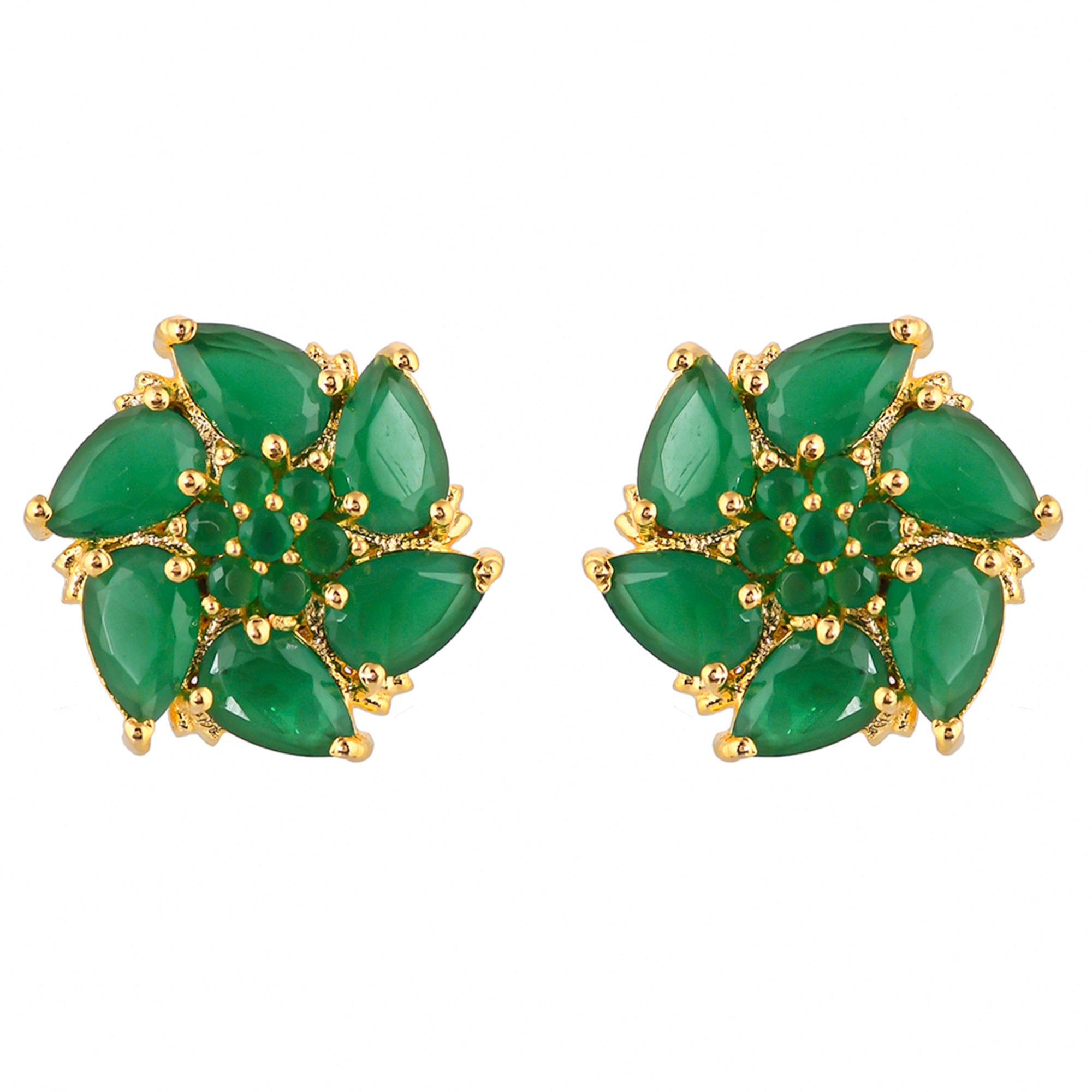 Women's Green Cubic Zirconia Gemstones Stud Earrings - Voylla