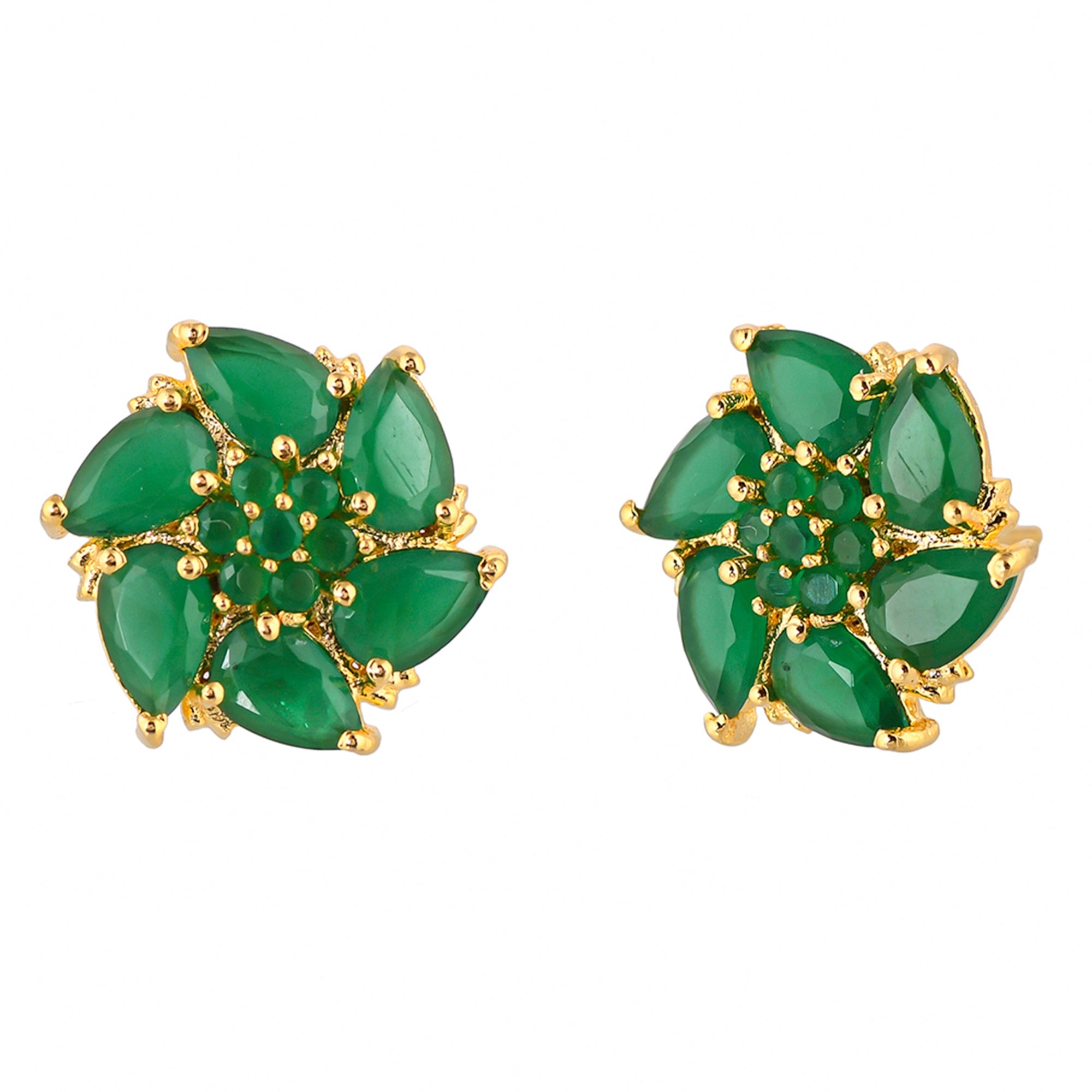 Women's Green Cubic Zirconia Gemstones Stud Earrings - Voylla