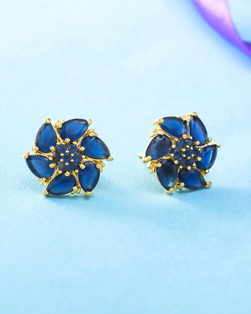 Women's Blue Marquise Cut Cz Stud Earrings - Voylla
