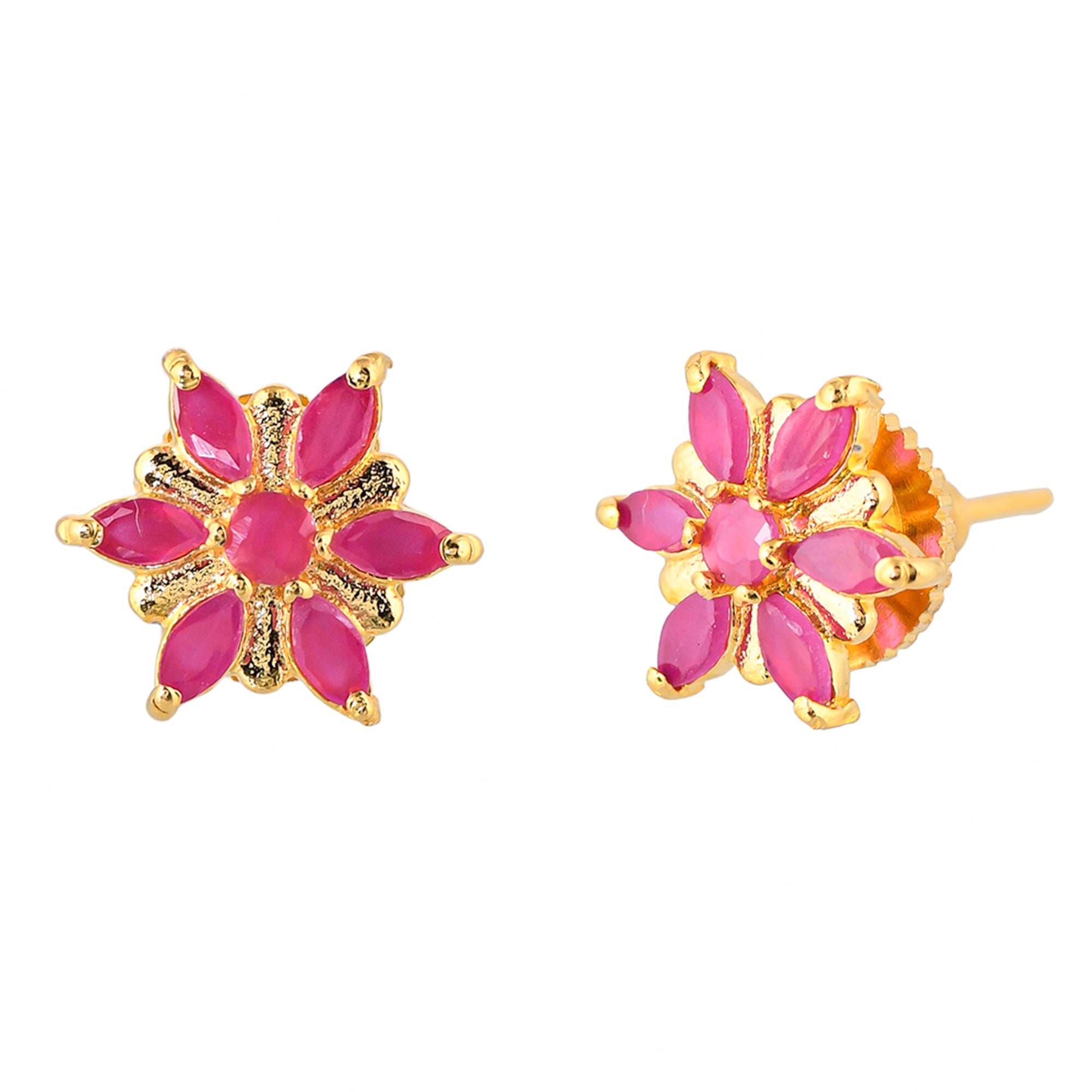 Women's Pink Cubic Zirconia Gemstones Stud Earrings - Voylla
