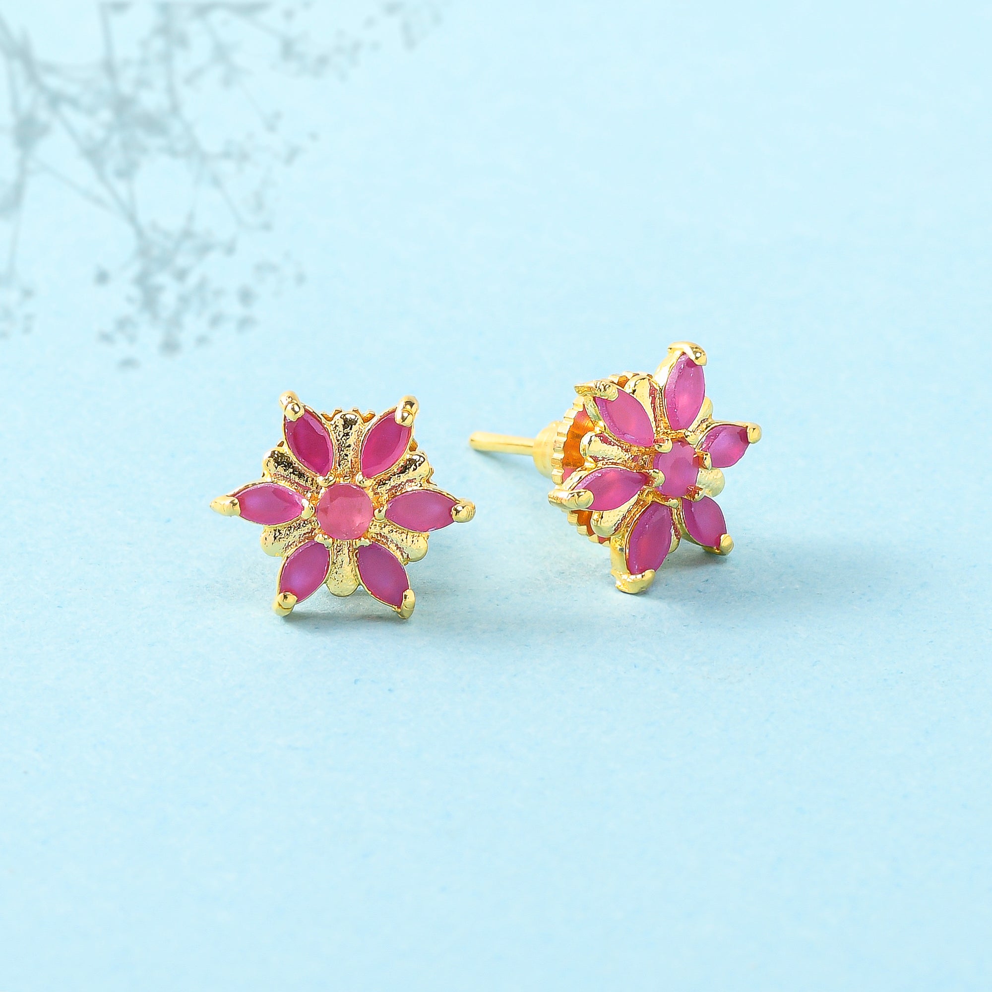 Women's Pink Cubic Zirconia Gemstones Stud Earrings - Voylla