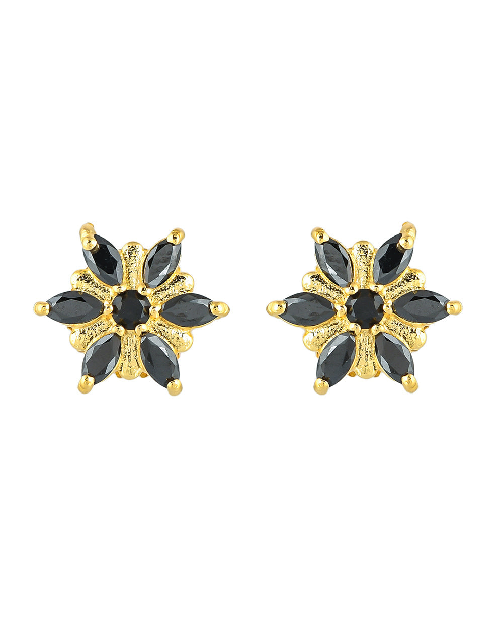 Women's Gold Plated Black Marquise Cut Cz Stud Earrings - Voylla