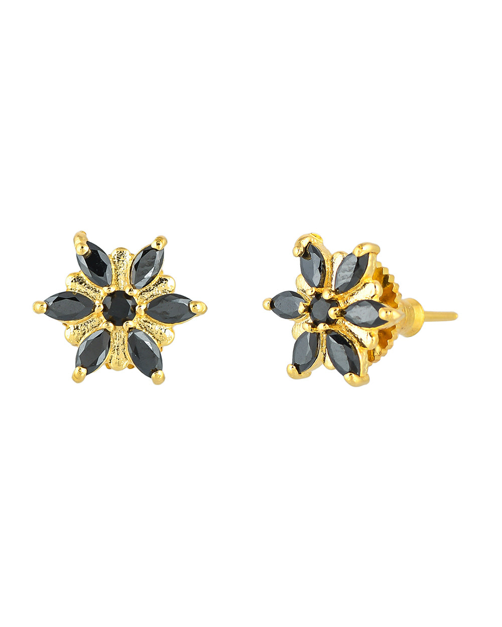 Women's Gold Plated Black Marquise Cut Cz Stud Earrings - Voylla