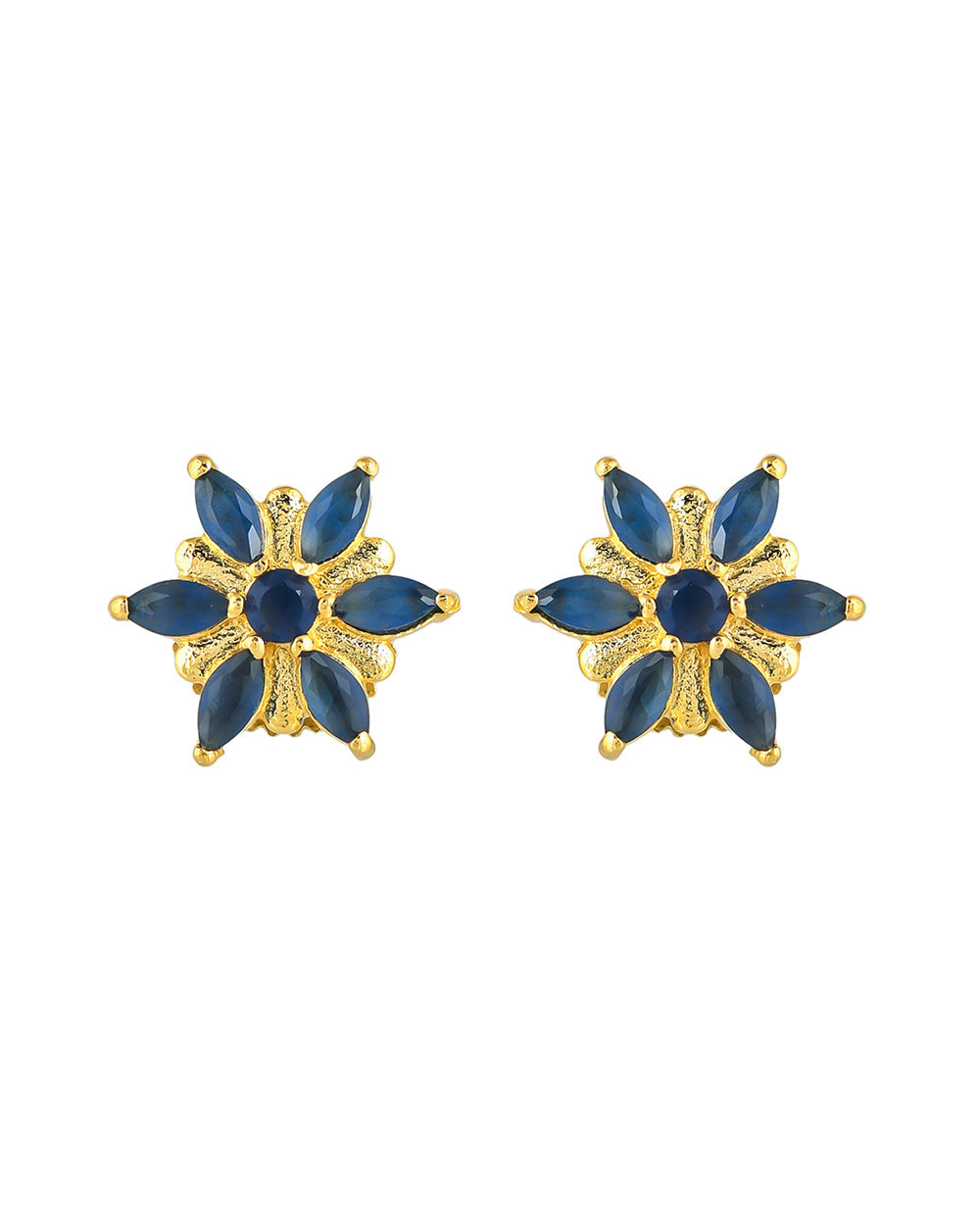 Women's Blue Cz Gems Gold Plated Stud Earrings - Voylla