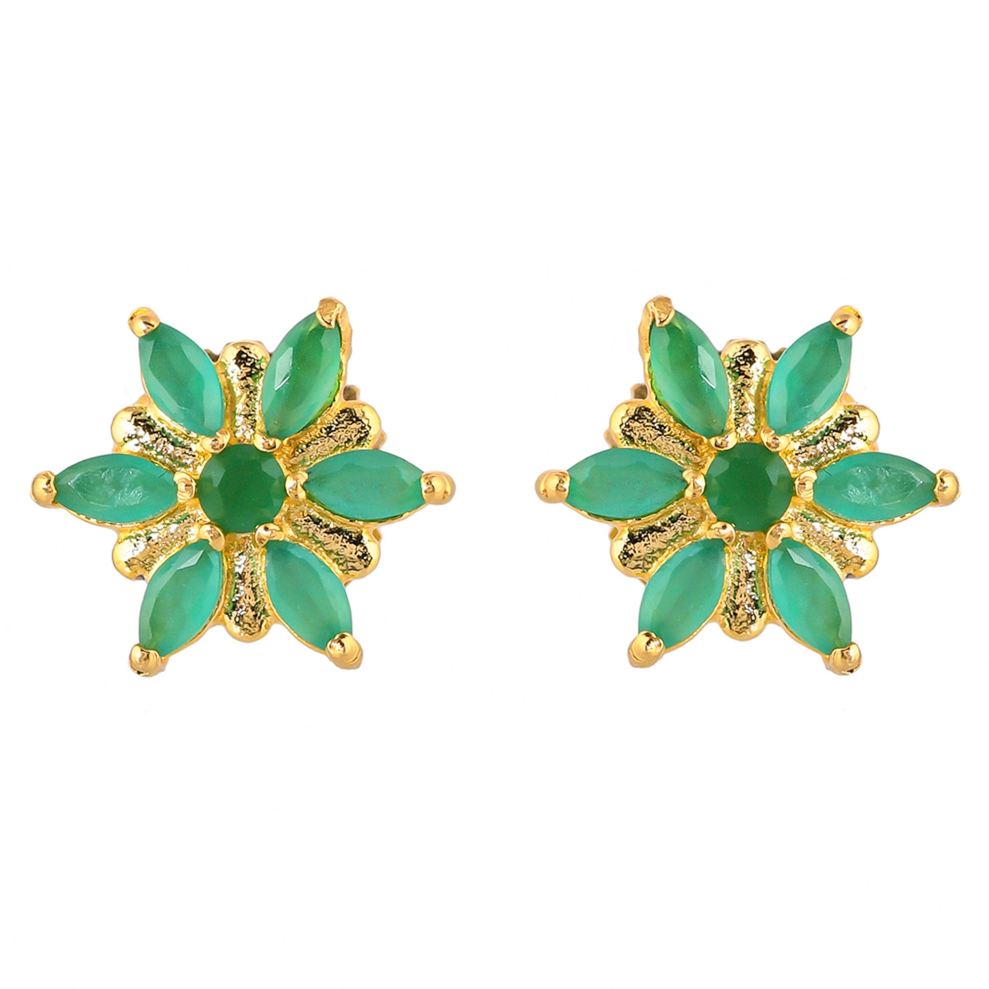 Women's Tiny Floral Green Cz Adorned Stud Earrings - Voylla