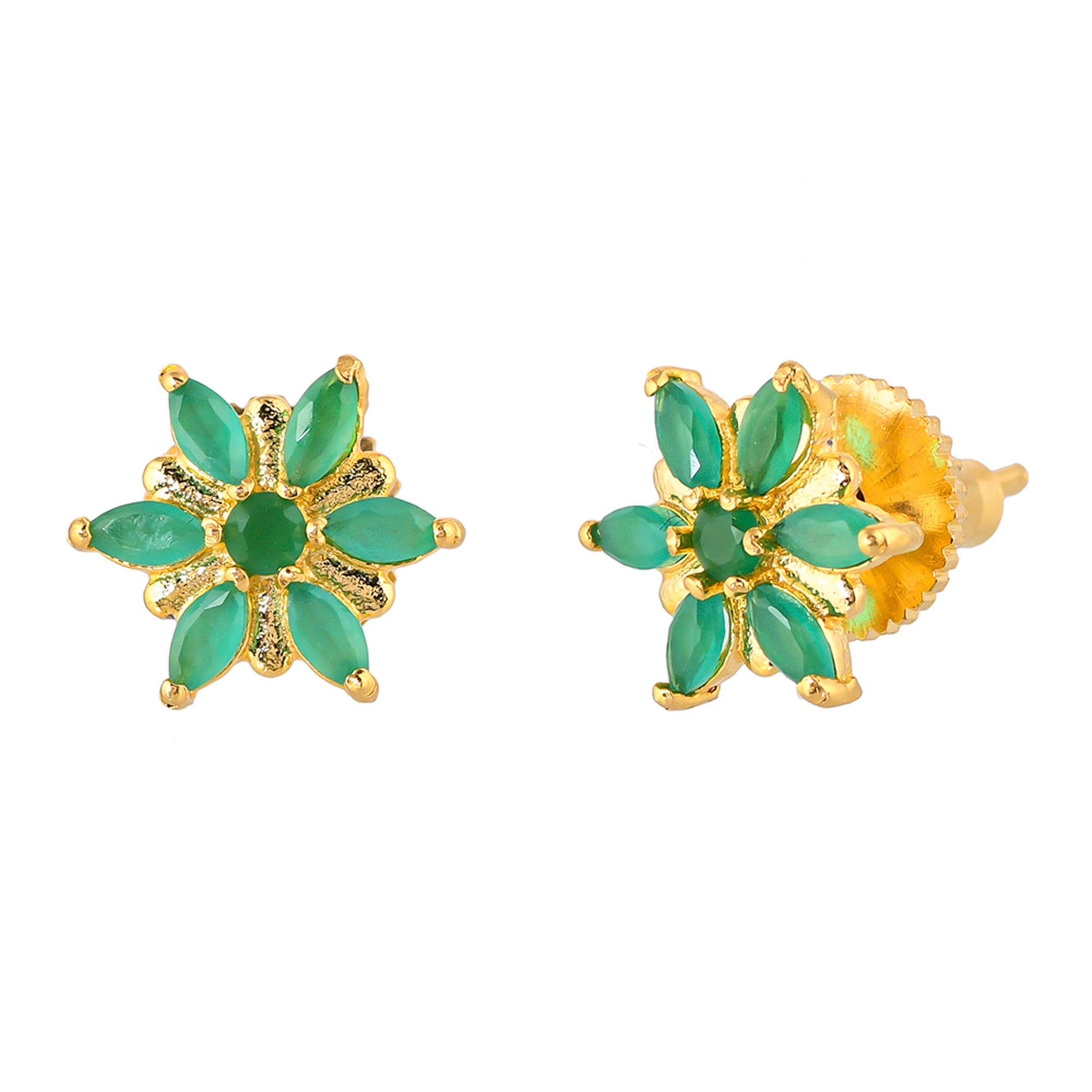 Women's Tiny Floral Green Cz Adorned Stud Earrings - Voylla