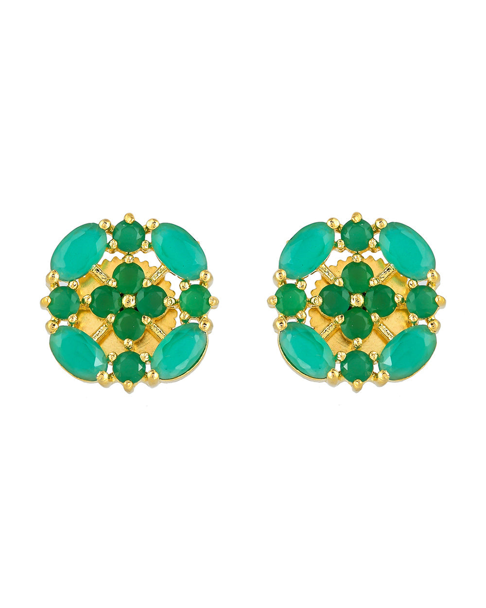 Women's Green Cluster Setting Cz Casual Stud Earrings - Voylla