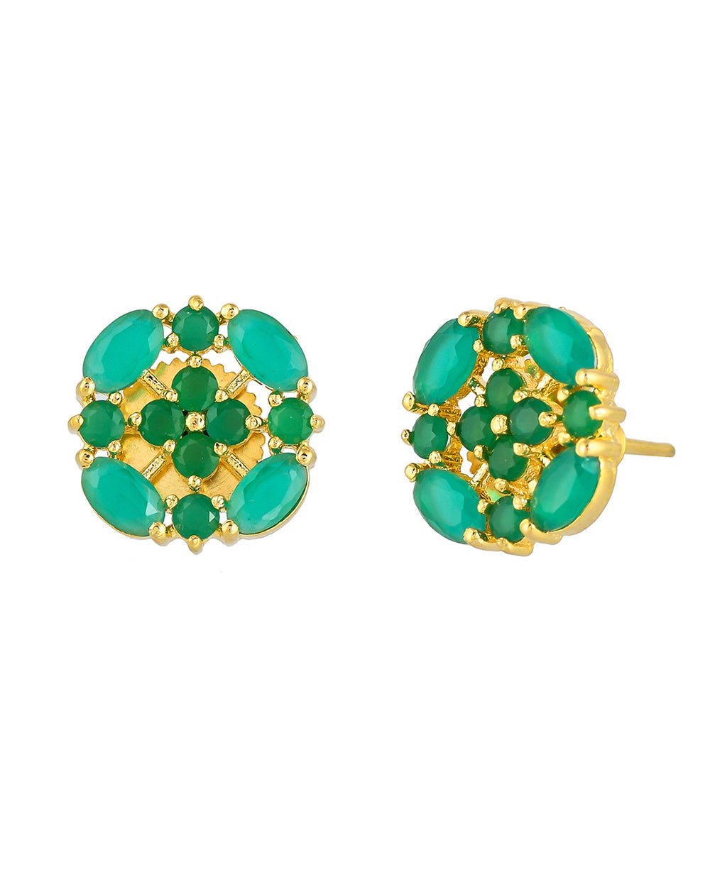 Women's Green Cluster Setting Cz Casual Stud Earrings - Voylla