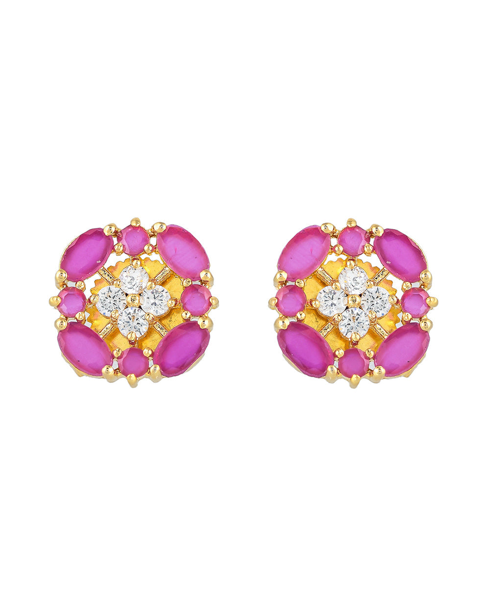 Women's Tiny White And Pink Cz Stud Earrings - Voylla