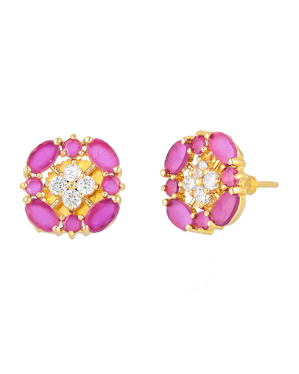 Women's Tiny White And Pink Cz Stud Earrings - Voylla