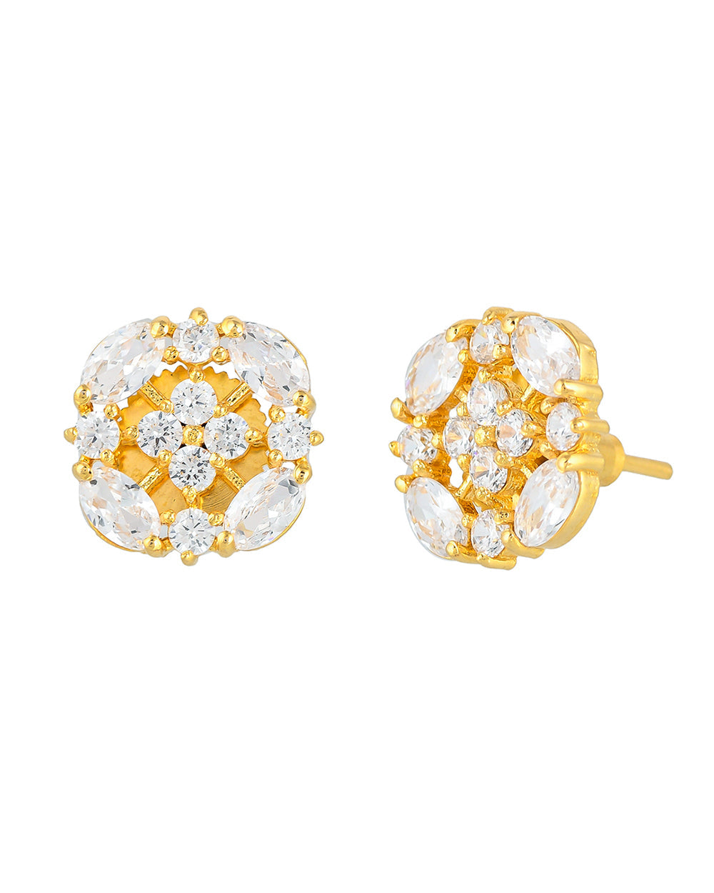 Women's Gold Plated White Zircons Stud Earrings - Voylla