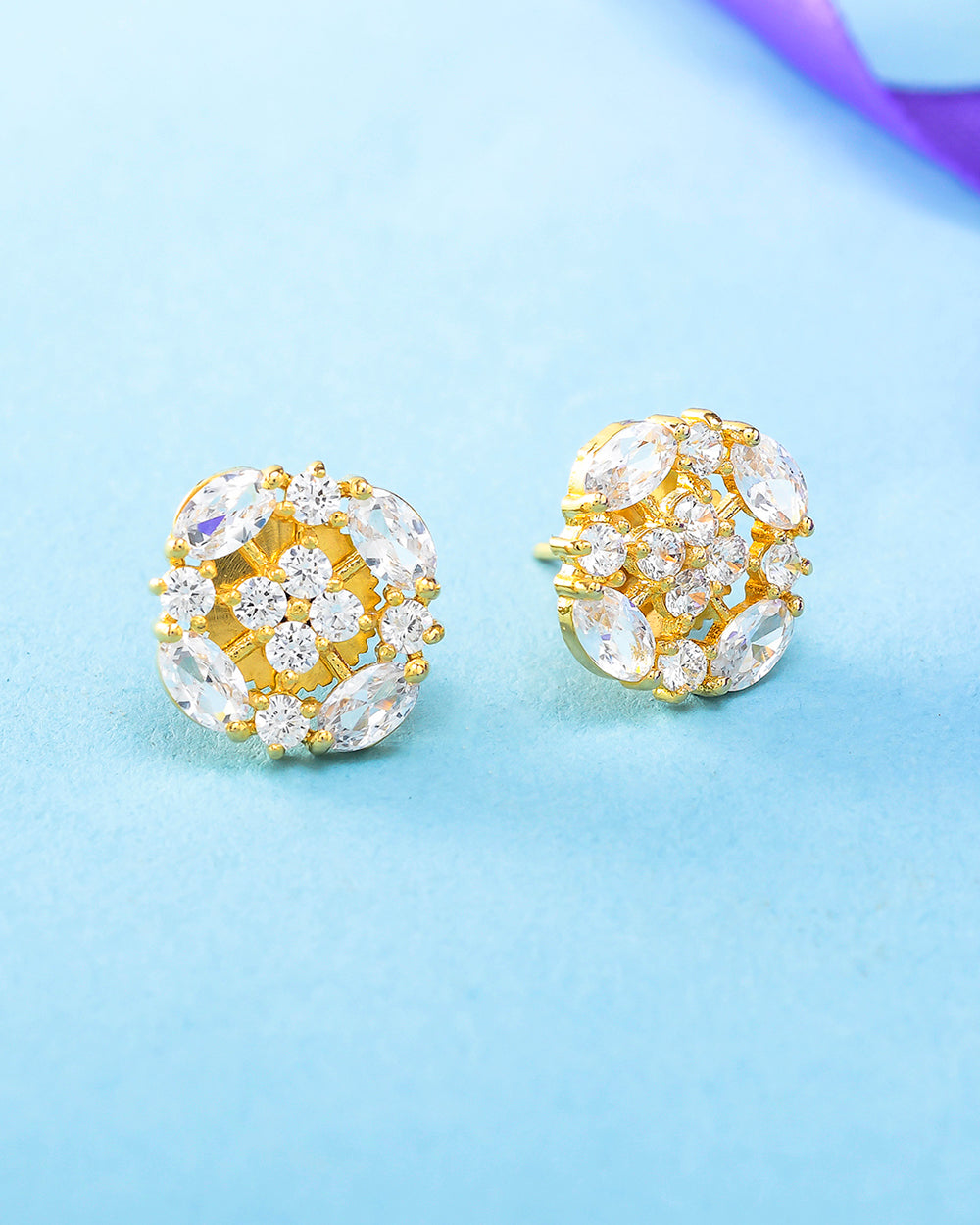 Women's Gold Plated White Zircons Stud Earrings - Voylla