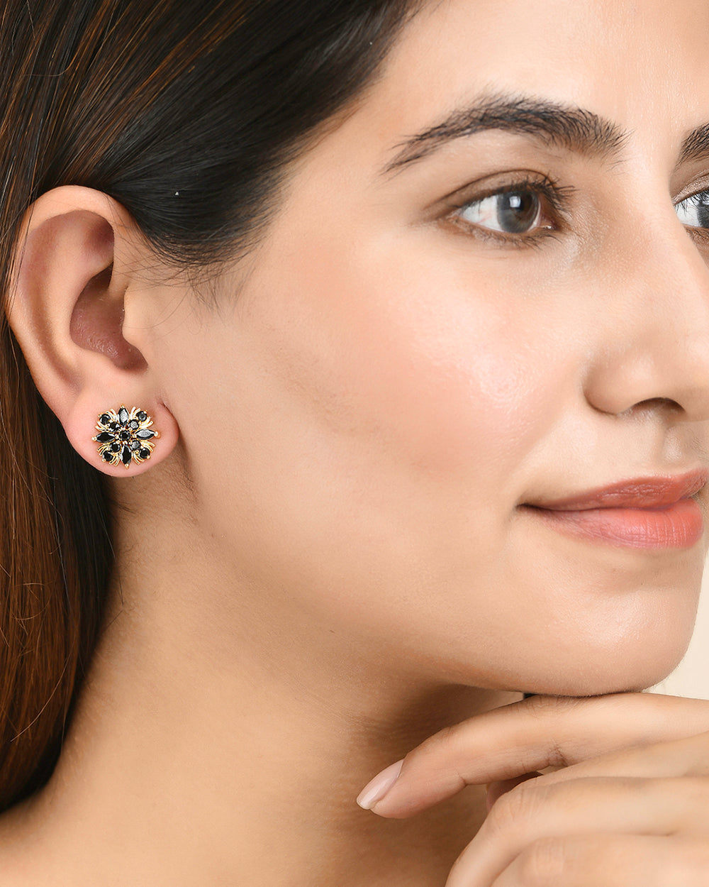 Women's Black Cz Gemstones Small Stud Earrings - Voylla