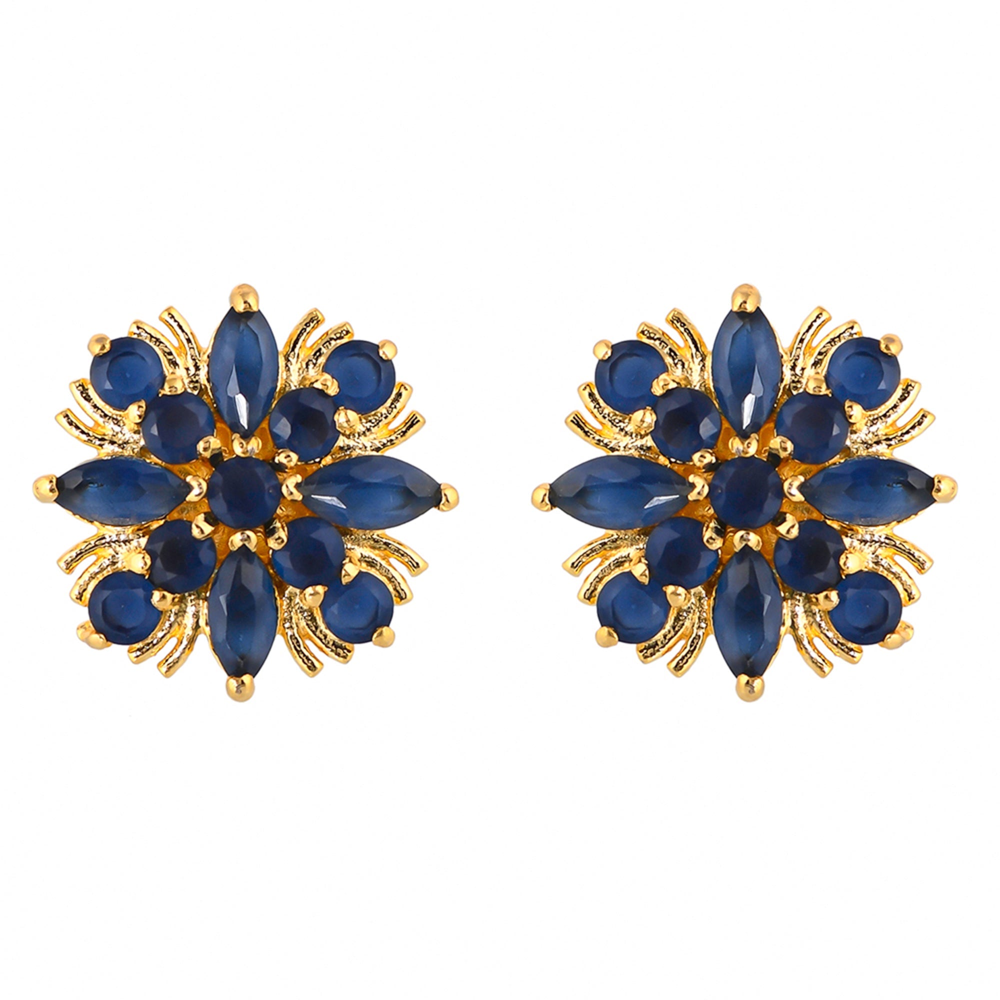 Women's Gold Plated Blue Zirconia Gems Stud Earrings - Voylla