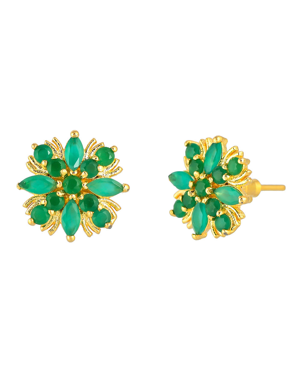 Women's Green Cz Gems Gold Plated Casual Stud Earrings - Voylla
