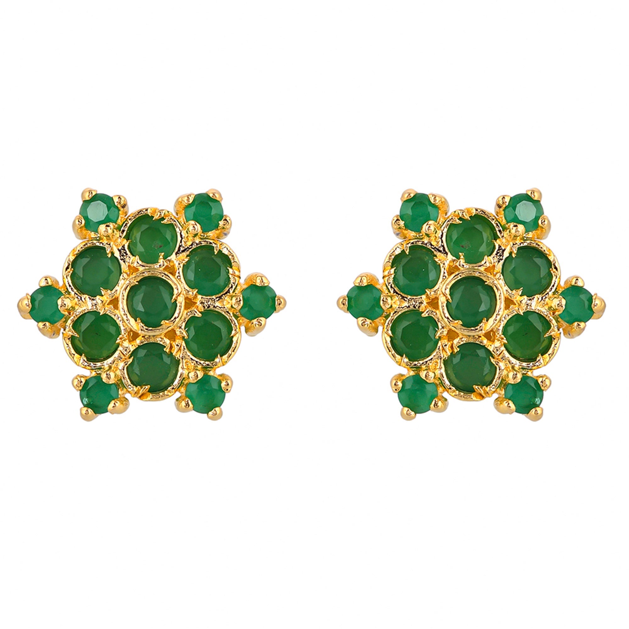 Women's Green Round Cut Zircons Gold Plated Stud Earrings - Voylla