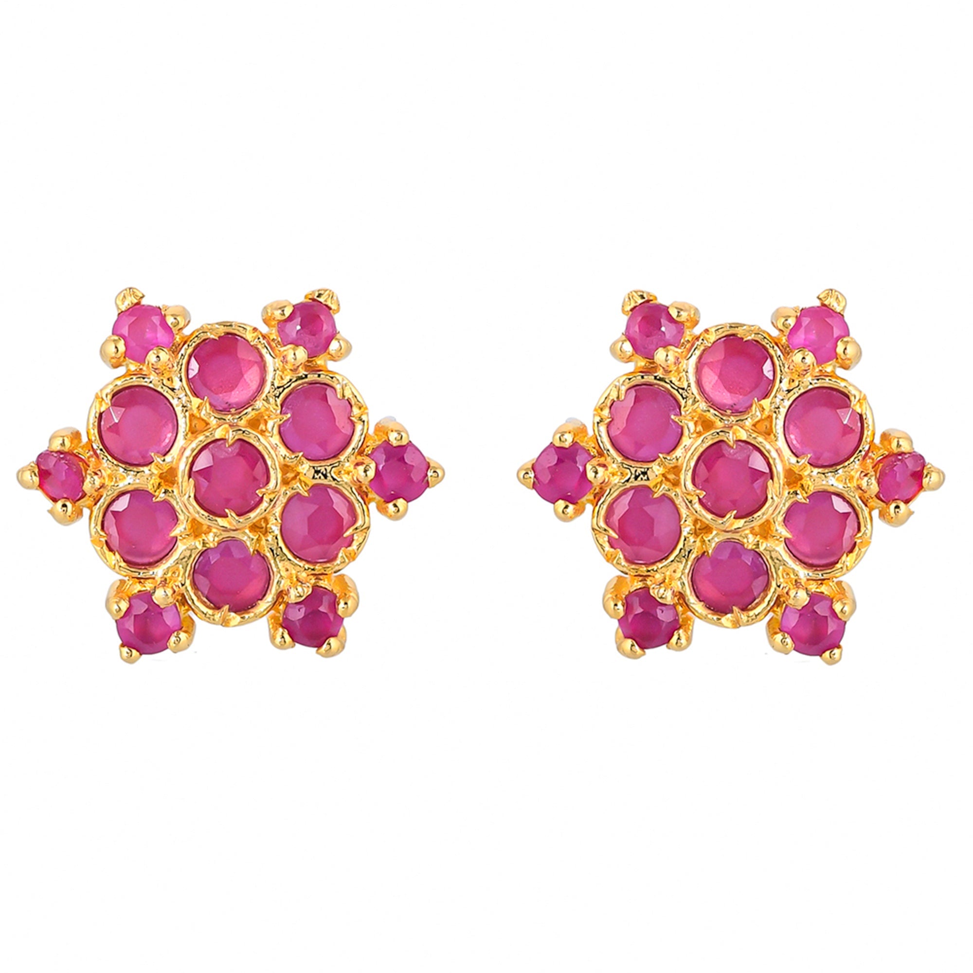 Women's Pink Cluster Setting Cz Stud Style Earrings - Voylla