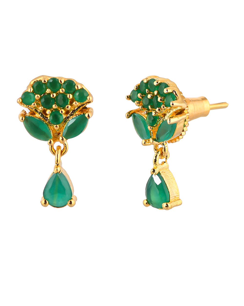 Women's Tiny Green Cz Gems Adorned Earrings - Voylla