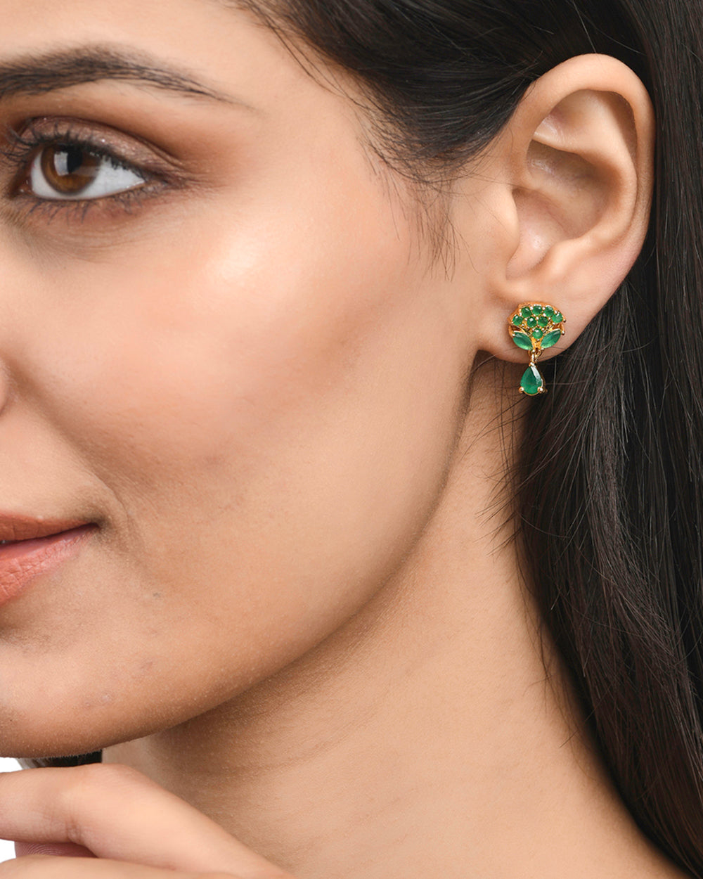 Women's Tiny Green Cz Gems Adorned Earrings - Voylla