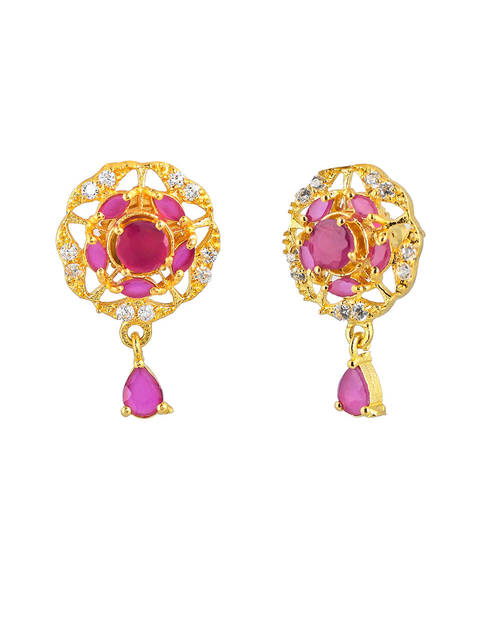 Women's Casual Pink Cz Gems Stud Earrings - Voylla