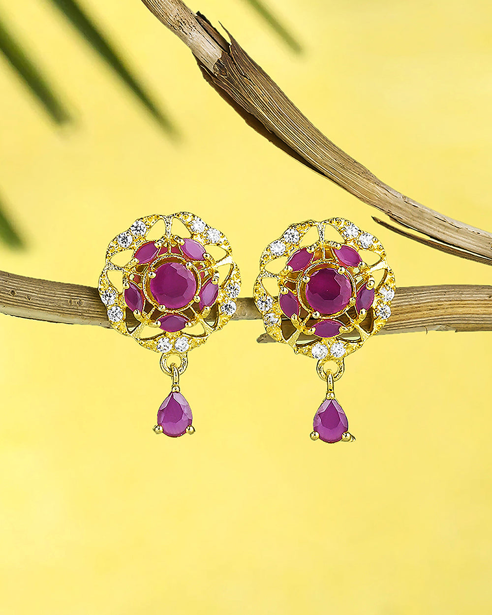 Women's Casual Pink Cz Gems Stud Earrings - Voylla