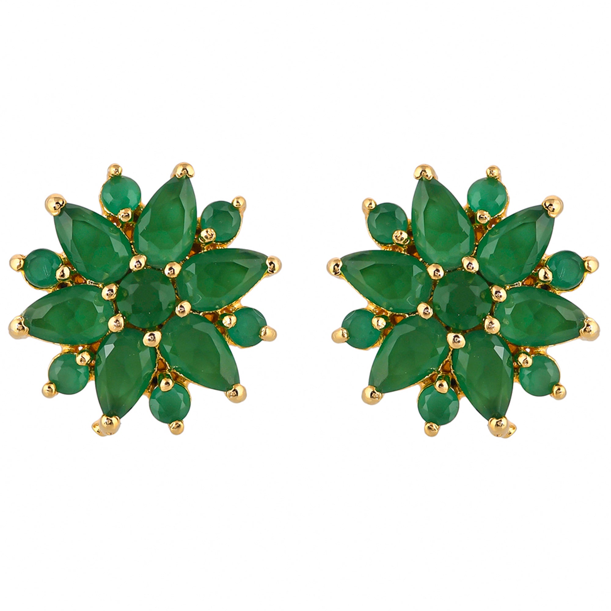 Women's Gold Plated Green Cluster Setting Cz Stud Earrings - Voylla