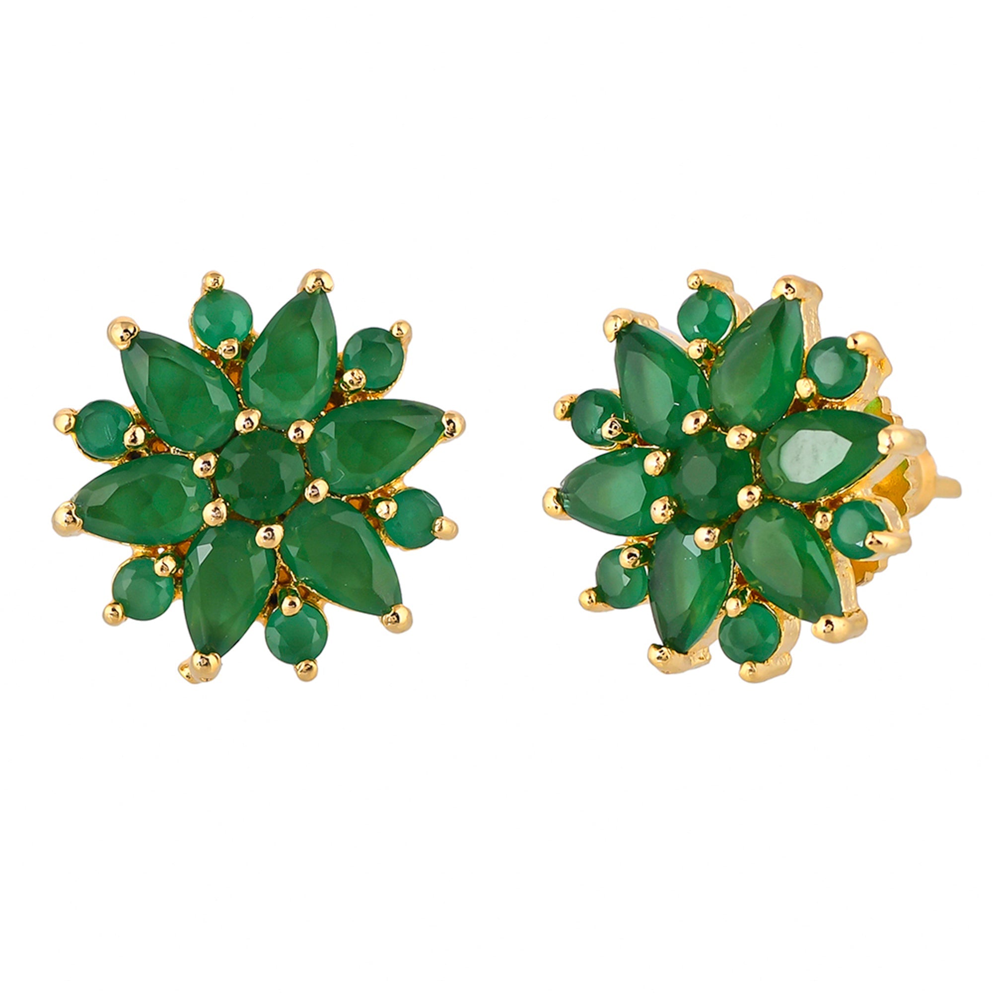 Women's Gold Plated Green Cluster Setting Cz Stud Earrings - Voylla