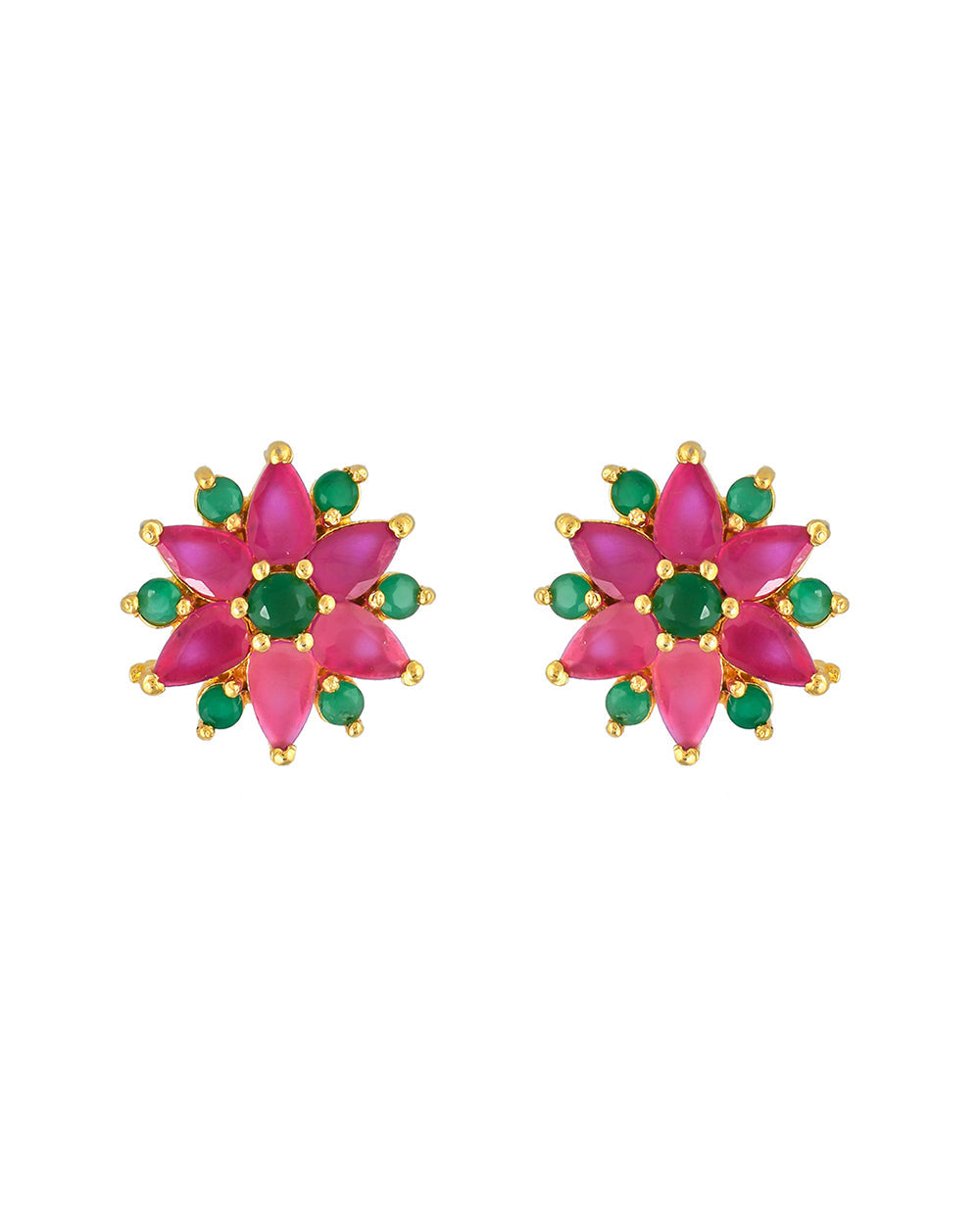 Women's Pink And Green Cz Casual Stud Earrings - Voylla