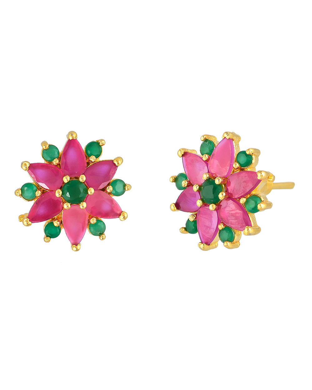 Women's Pink And Green Cz Casual Stud Earrings - Voylla