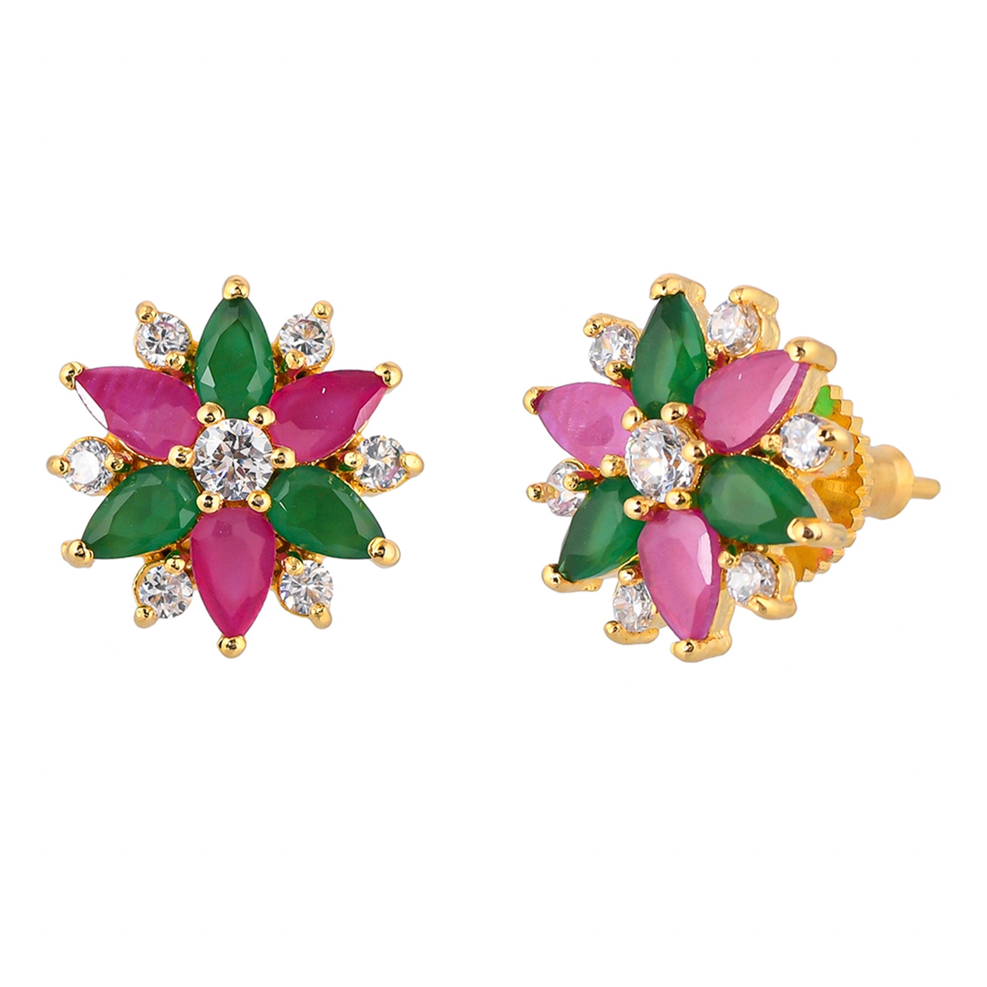 Women's White And Coloured Cz Gems Stud Earrings - Voylla