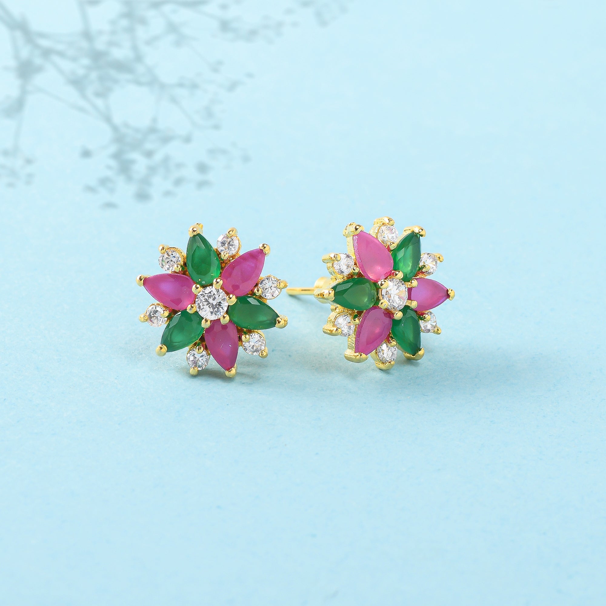 Women's White And Coloured Cz Gems Stud Earrings - Voylla